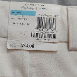 Charter Club Women's Vanilla Trousers Women's Size 20W